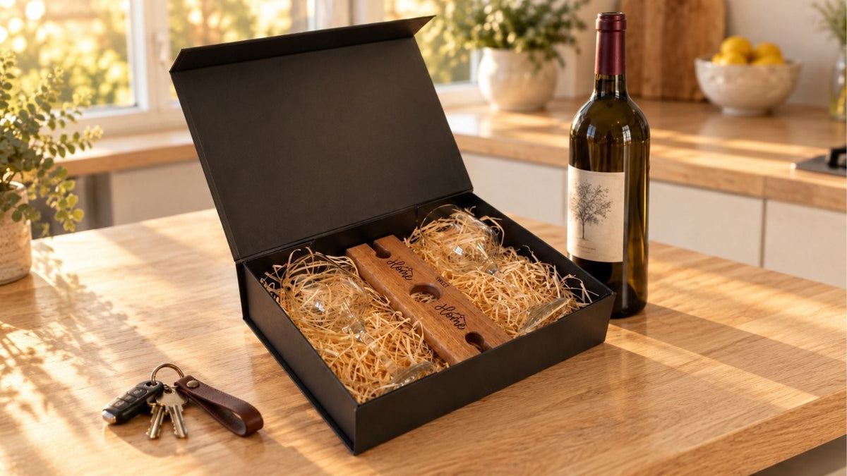 Hardwood wine butler and glasses settlement gift set in gift box