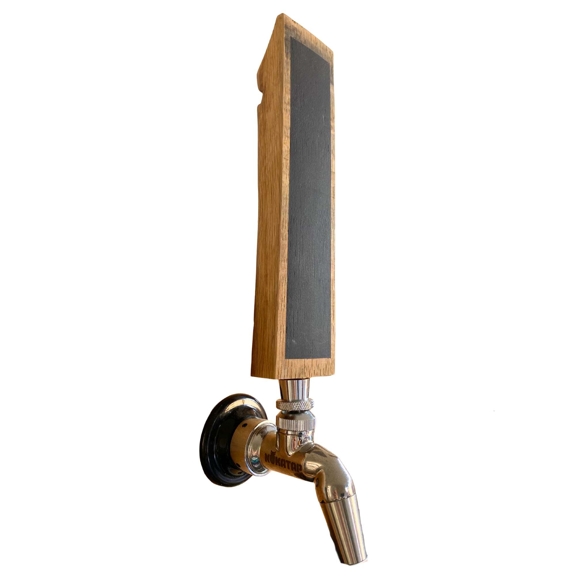 Barrel stave beer tap handle on silver tap
