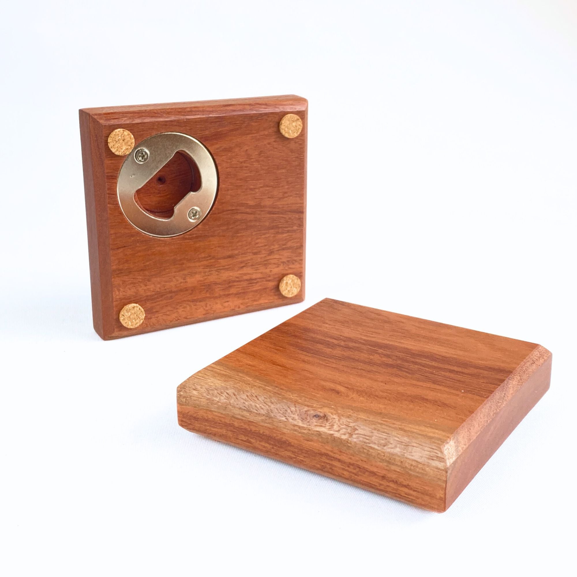 Hardwood coaster with built-in bottle opener - Forest Red Gum 