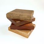 Stack of hardwood coasters in 4 optional timber varieties