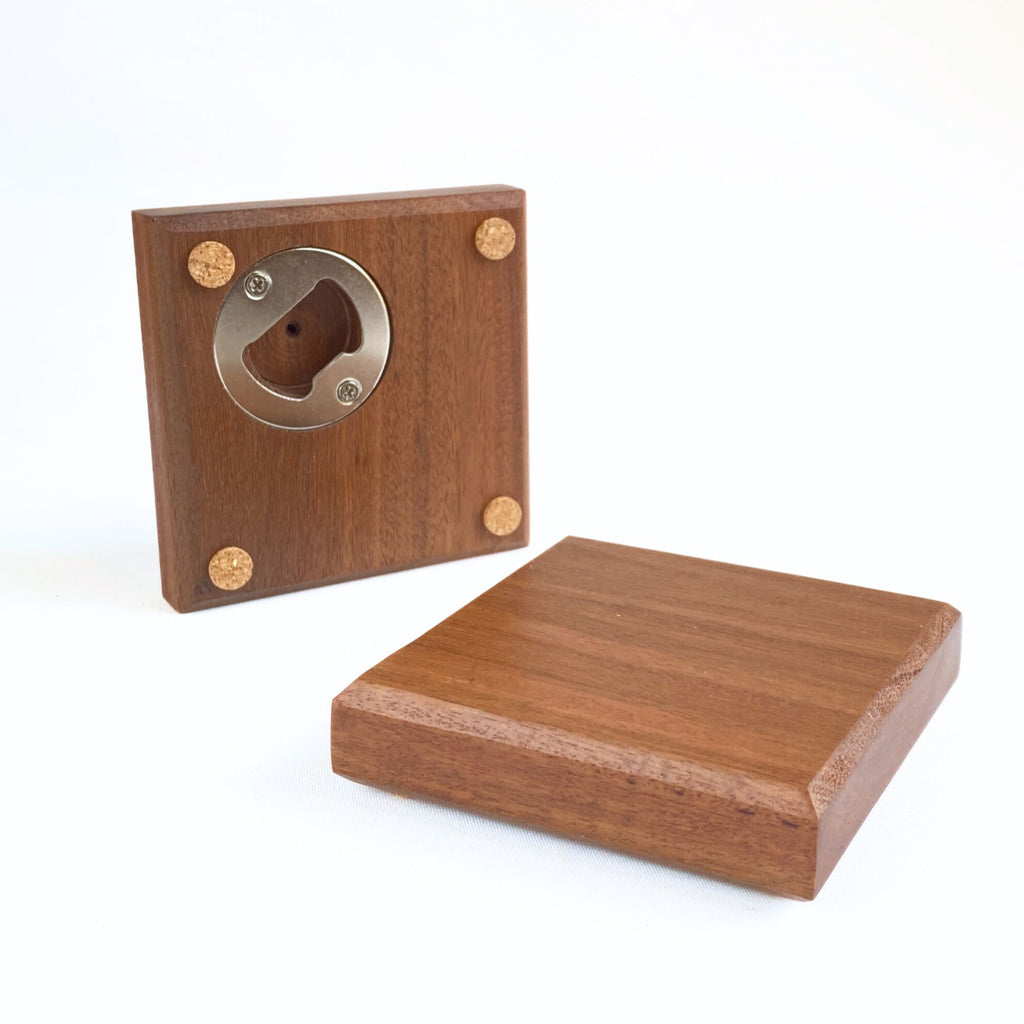 Hardwood coaster with built-in bottle opener - Ironbark