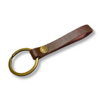 Personalised genuine leather keyring with a solid metal ring, unengraved, on a white background