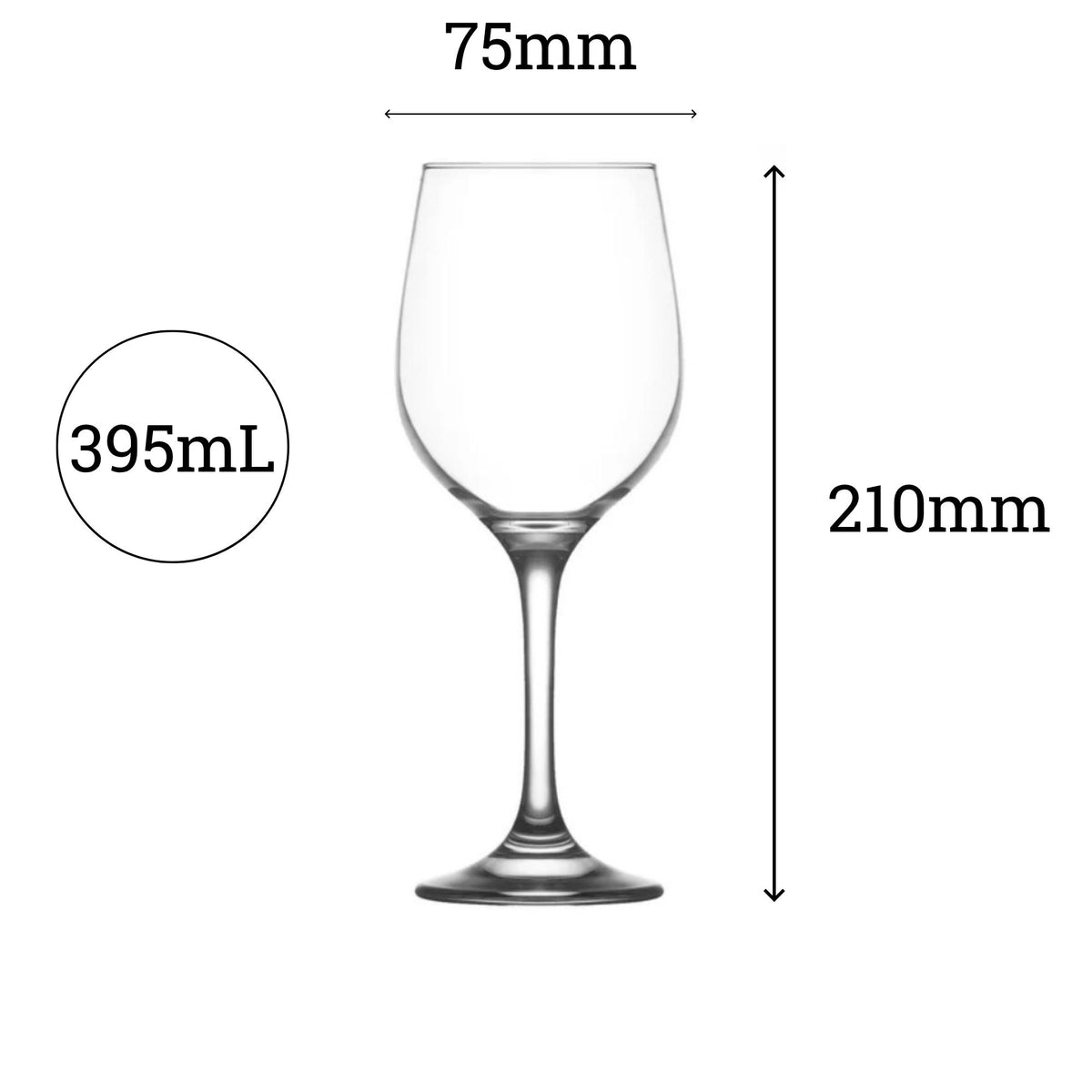 Wine glass dimensions — 395ml stemmed goblet