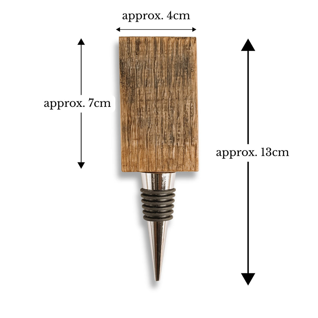 Barrel stave wine bottle stopper dimensions, approx 130mm x 40mm