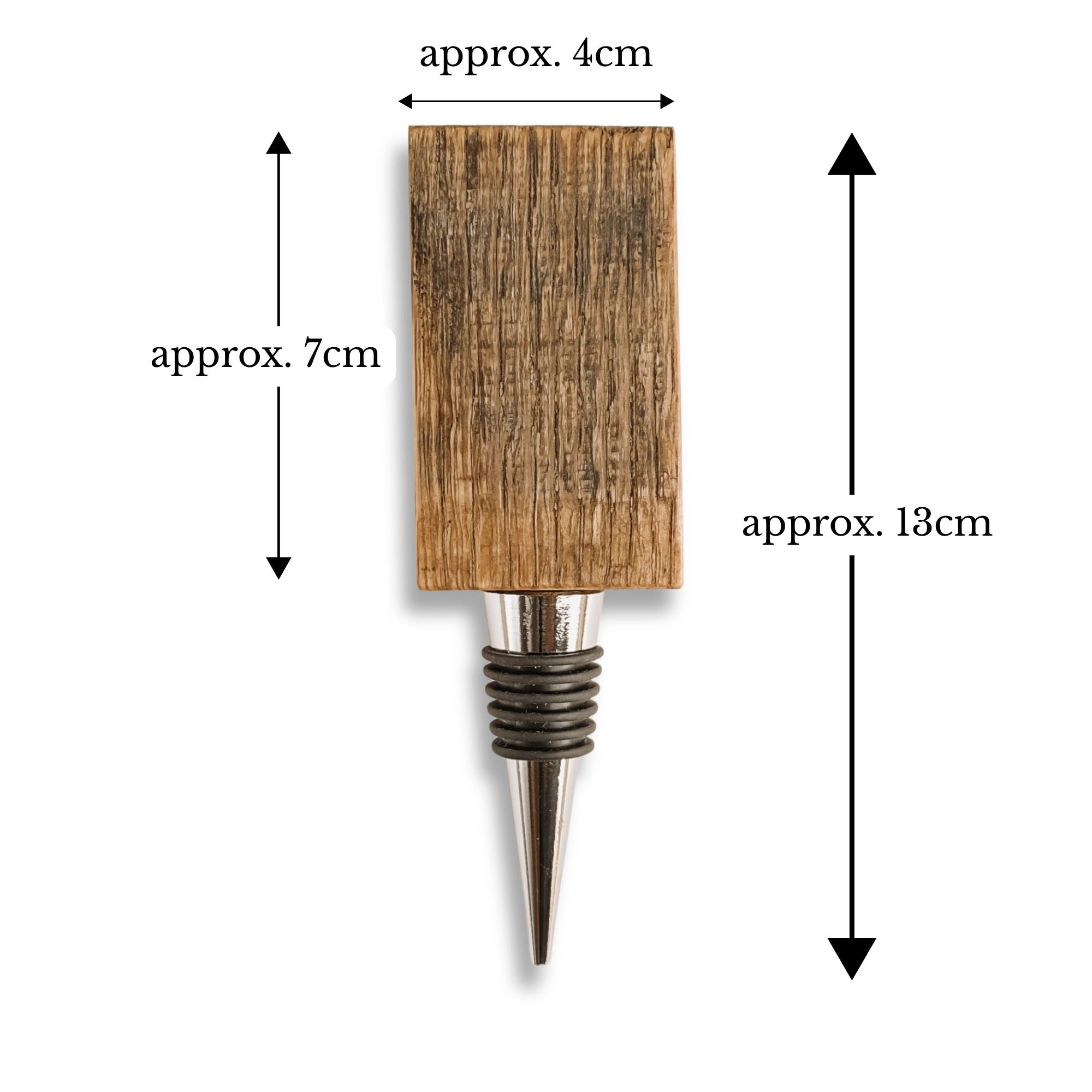 Barrel stave wine bottle stopper dimensions, approx 130mm x 40mm