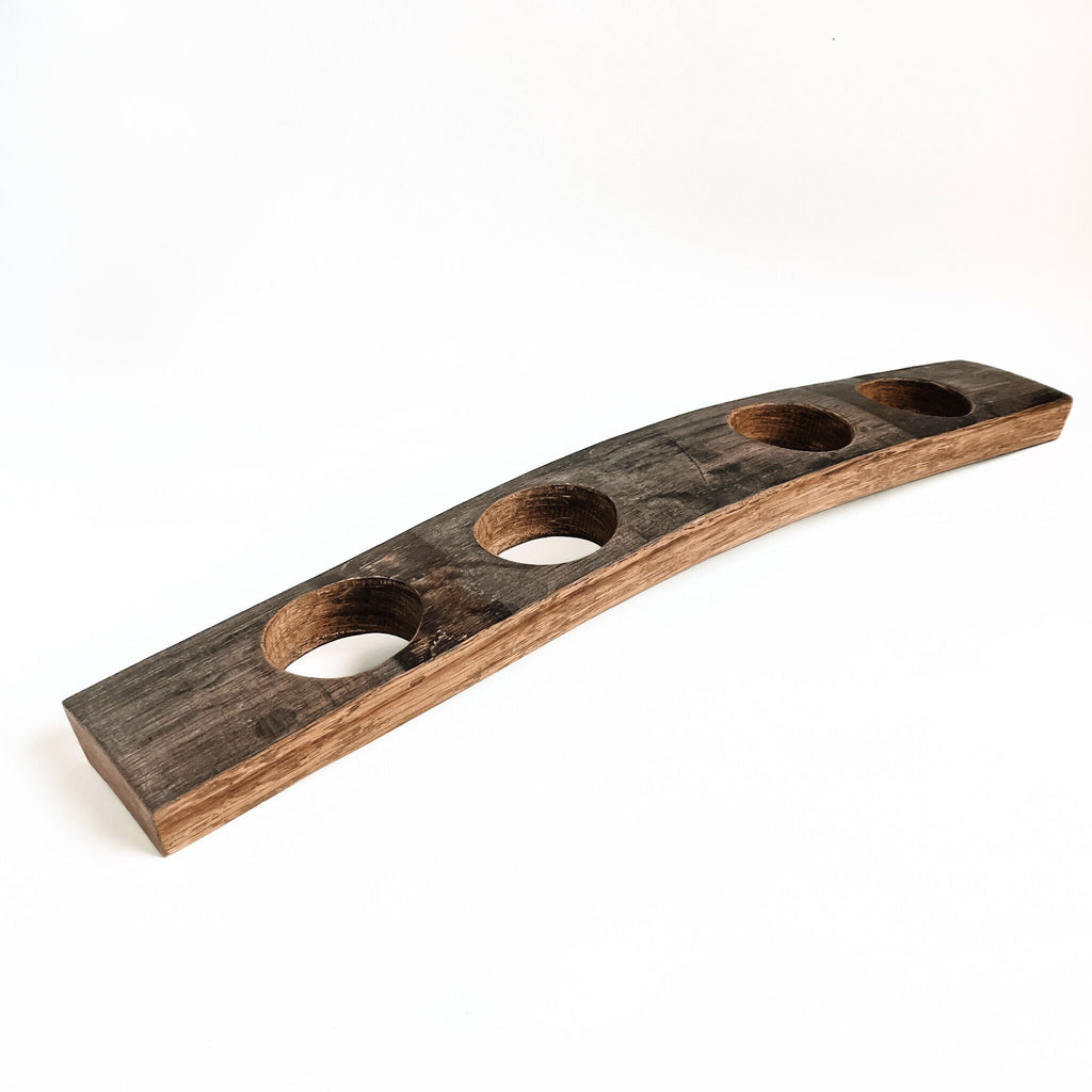Barrel Stave flight tasting board, top view
