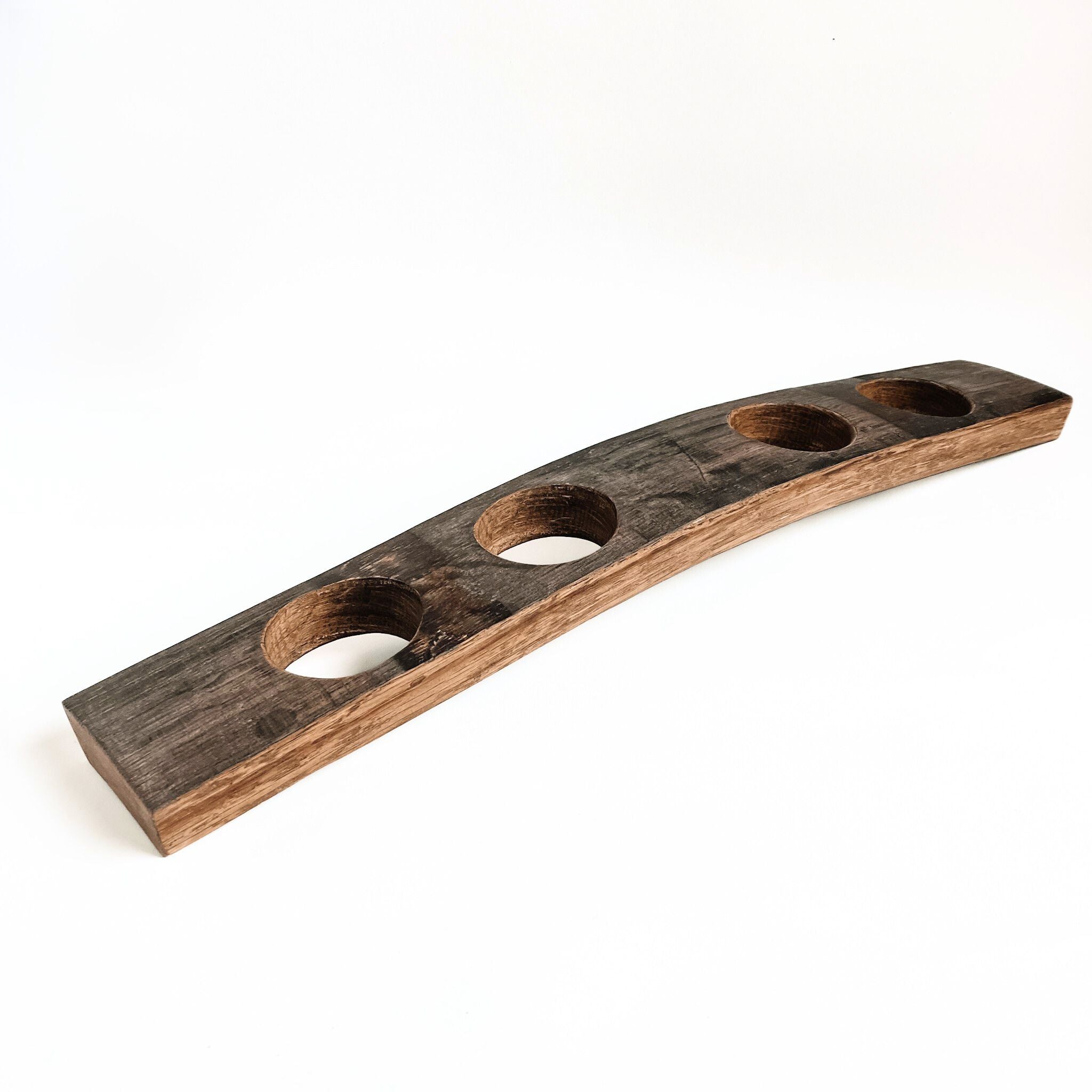 Barrel Stave flight tasting board, top view
