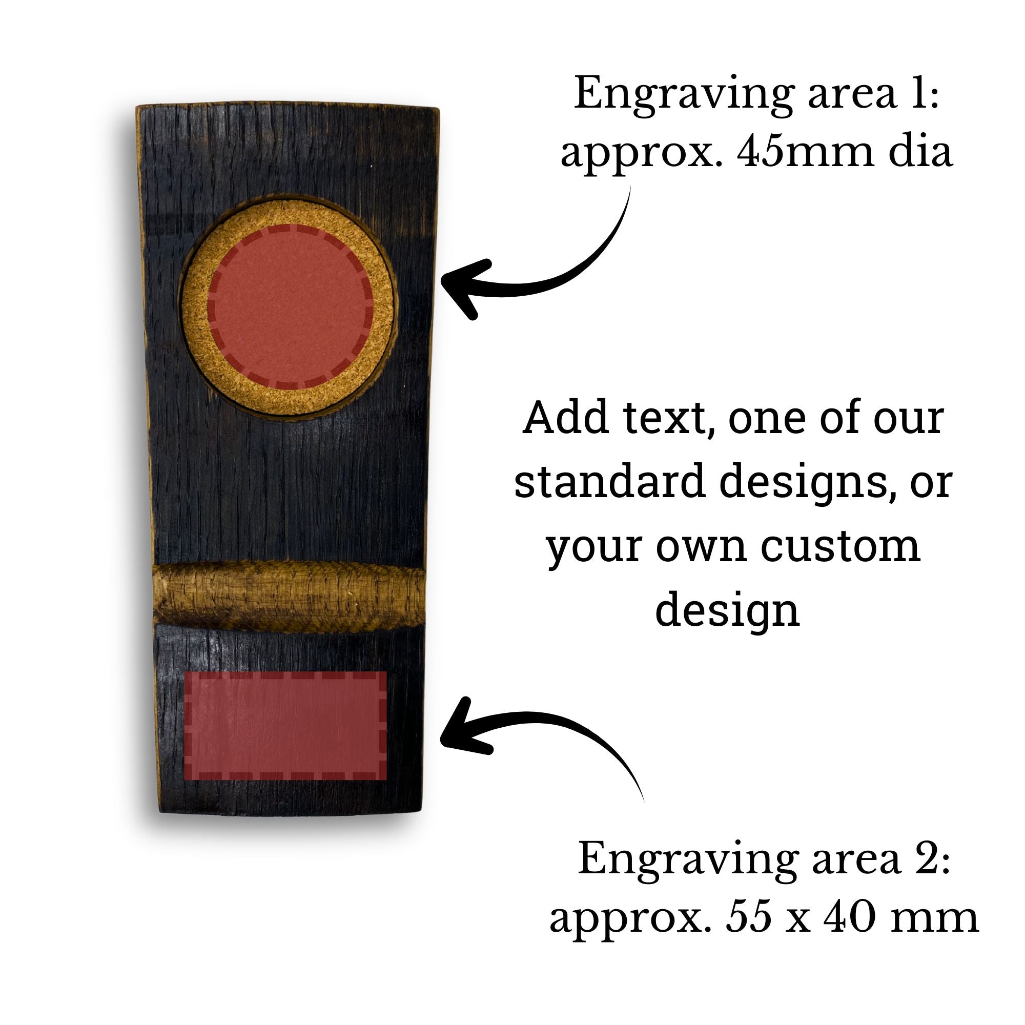 Top view of Glencairn coaster showing engraving area options and size