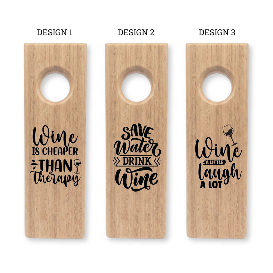 Engraving design options 1 to 3 for hardwood floating wine bottle holder