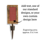 Engraving area on barrel stave wine bottle stopper showing customisation location