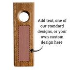 Engraving area on floating wine bottle holder - add your own txt, one of our standard designs, or create your own custom desgn
