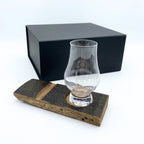 Barrel stave whisky coaster and Glencairn glass gift set, unboxed